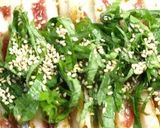 A picture of step 4 of Umeboshi Filled Chikuwa Topped with Shiso Leaves and Sesame Seeds.