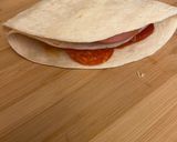 A picture of step 3 of Hawaiian pizza waffle / pizza flip.