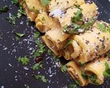 A picture of step 8 of Masala Khandvi.