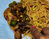 A picture of step 6 of Chowmein and hostel style chilli chicken.