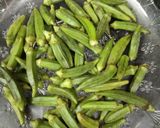 A picture of step 1 of Rajasthani bhindi.