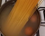 A picture of step 1 of Spaghetti Carbonara with Chorizo and Ground Beef.