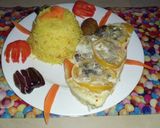 Foto del paso 8 de la receta: LOMITO con tomates amarillos en una gelatina de crema de leche, arroz amarillo con cúrcuma ajo