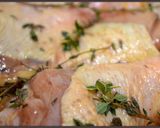 Pikáns csirkecombocskák, sonkás-hagymás sült batátával recept fázis 2 fotója