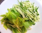 A picture of step 1 of Spaghetti Aglio e Olio Peperoncino with Cucumber and Celery.