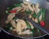 A picture of step 7 of Amchur methi okra with pasta chisel kheer.