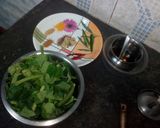 A picture of step 4 of Kumro shaak with chingri mach and dal a tasty lunch.