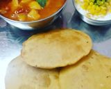 A picture of step 9 of Potato Mint Tomato Curry with Puri & Boondi Raita.