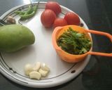 A picture of step 1 of Raw mango tomato and garlic chutney.