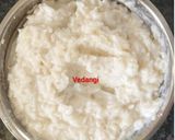 A picture of step 1 of Curd Rice with veggies.
