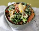 A picture of step 5 of Spotted Trotter Sausage, Crisp Apple and Kale Pasta in Cream Sauce.