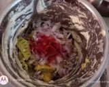 A picture of step 4 of Bhat karela pur with white sauce.