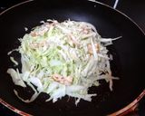 A picture of step 5 of Hiroshima-style Okonomiyaki made with Two Pans.