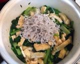 A picture of step 3 of A Ginger-Scented Side Dish Simmered Komatsuna, Atsuage, and Shirasu.