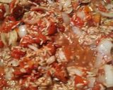 A picture of step 5 of Rice, Roasted Tomatoes, and Sausage, with Preserved Lemon Brine.