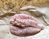 A picture of step 1 of Pan Seared Chicken with Green Bean, Japanese Eggplant, and Muscadine Sauté.