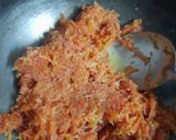 A picture of step 2 of Gajar ka halwa sushi roll with rabri cream cheese filling.