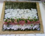 A picture of step 4 of Negi-Toro (Scallions and Fatty Tuna) Sushi Rolls.