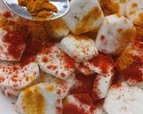 A picture of step 3 of Aratikaya Vepudu/Raw Banana Fry.