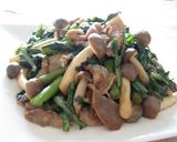 A picture of step 6 of Pork and Shungiku Chrysanthemum Greens Brown Sugar Stir-Fry.
