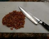 A picture of step 3 of Pan Fried Brussel Sprouts with Blood Orange and Applewood Bacon.