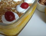A picture of step 5 of Mango flavoured milk cake in two layers.