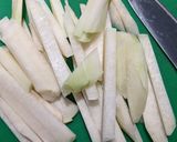 A picture of step 1 of Air fryer Kohlrabi Fries.