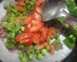 A picture of step 3 of Maggi coins with bowl of veg noodles.