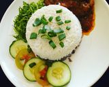 A picture of step 5 of Rice and beans with stew.