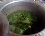 A picture of step 10 of Sarson ka saag with Makai ki roti.