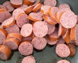 A picture of step 2 of Kielbasa with Bell peppers and Cabbage 🥬🫑.