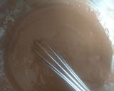 A picture of step 2 of Choco pancake topped with caramelized banana.