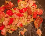 A picture of step 2 of BLT Pasta with garlic croutons.