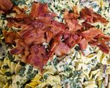 A picture of step 4 of Chicken, Bacon, Mushroom & Spinach Pasta.