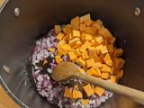 Sweet potato and coconut green thai curry soup
