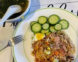 A picture of step 2 of Mixed Fried Rice with Ham and Rotisserie Chicken.