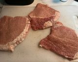 A picture of step 2 of Ton katsu (fried pork).