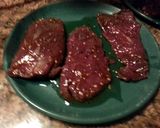 A picture of step 1 of Marinated Moose & Venison Grilled Steaks.