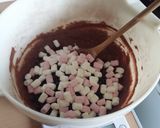 A picture of step 4 of Vickys Chocolate Marshmallow Muffins, GF DF EF SF NF.