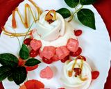 A picture of step 7 of Gulab jamun stuffed strawberry lassi panna cotta.