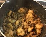 A picture of step 2 of King prawns on lentils and pistachios with avocado.