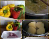 A picture of step 2 of AMIEs Peppers Stuffed with Sausage and Mashed Potatoes.