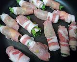 A picture of step 9 of Great in Bentos- Pork Rolls with Umeboshi, Shiso Leaves, and Cheese.