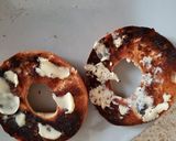 A picture of step 3 of My Buttered toasted Bagel with Bacon,scrambled Egg + Beans. 💖.