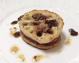 A picture of step 17 of Lotus Root Millfeuille with Garlic and Anchovy.