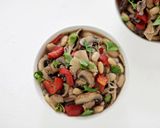 A picture of step 5 of Ragout of Mixed Mushrooms, Roasted Red Peppers and Cannellini Beans over Garlic-Parmesan Grits.