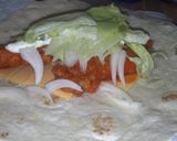 A picture of step 4 of Buffalo chicken strip wrap.