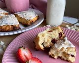 A picture of step 14 of SCONES with red berries & white chocolate chips!! 🍓🥛.