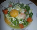 A picture of step 9 of MZ - Poached egg on peas and carrots.
