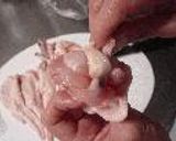 A picture of step 4 of Chicken Wing Gyoza (with chicken de-boning instructions).